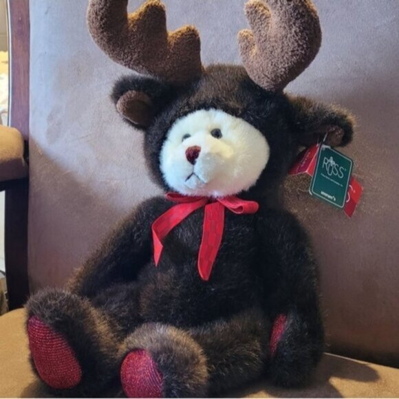 Russ Berrie Plush Teddy Bear / Moose  Christmas Holiday - Picture 4 of 9